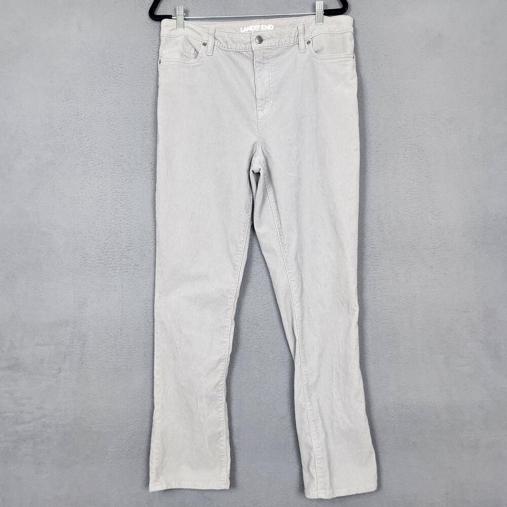 Lands End Pants Womens 14 Gray Mid Rise Straight Corduroy Chino Stretch Casual